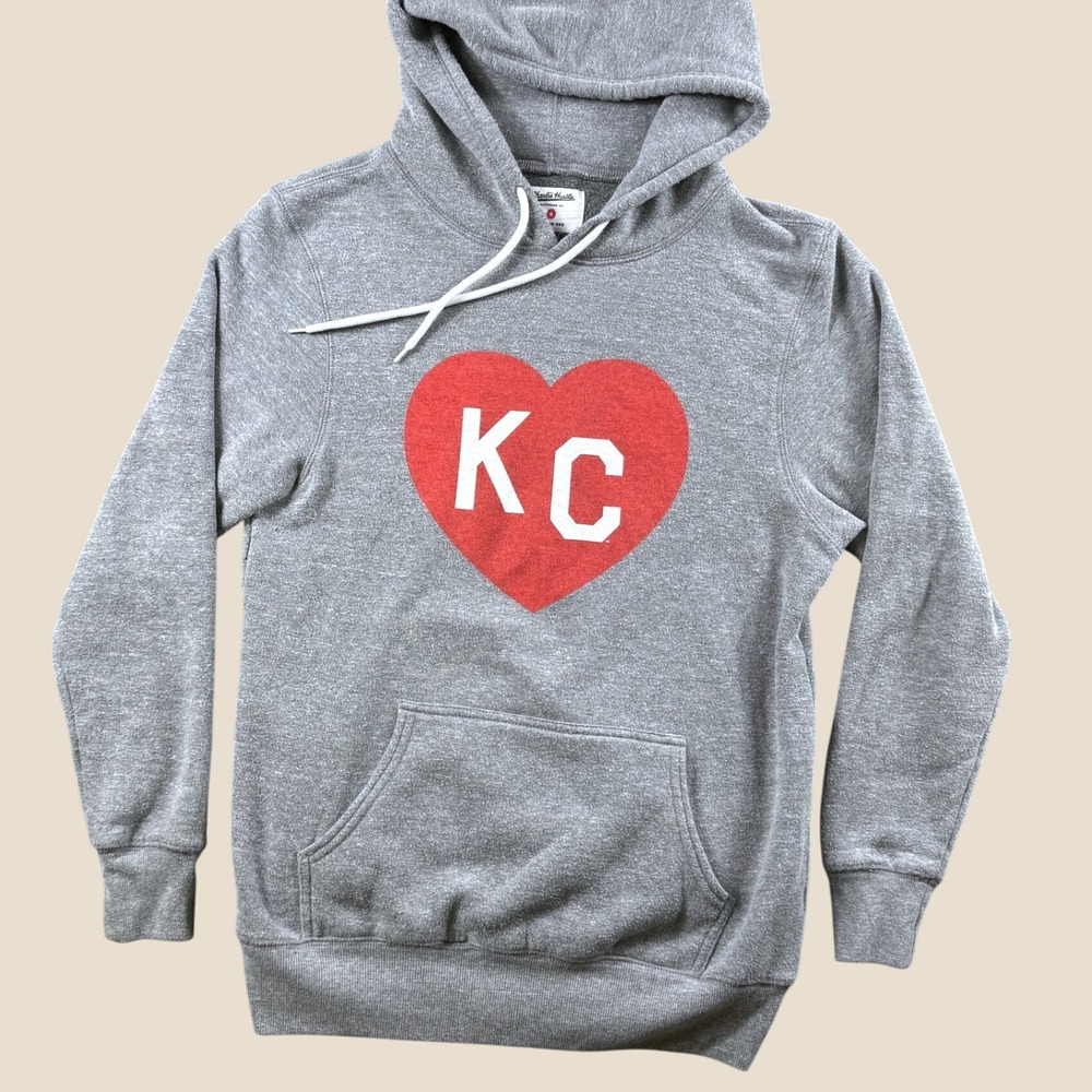 Charlie Hustle Hoodie Men S Gray Kansas City Heart Graphic Sweatshirt Pullover
